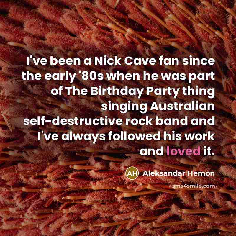 “I've been a Nick Cave fan since the early '80s…” quote by Aleksandar Hemon