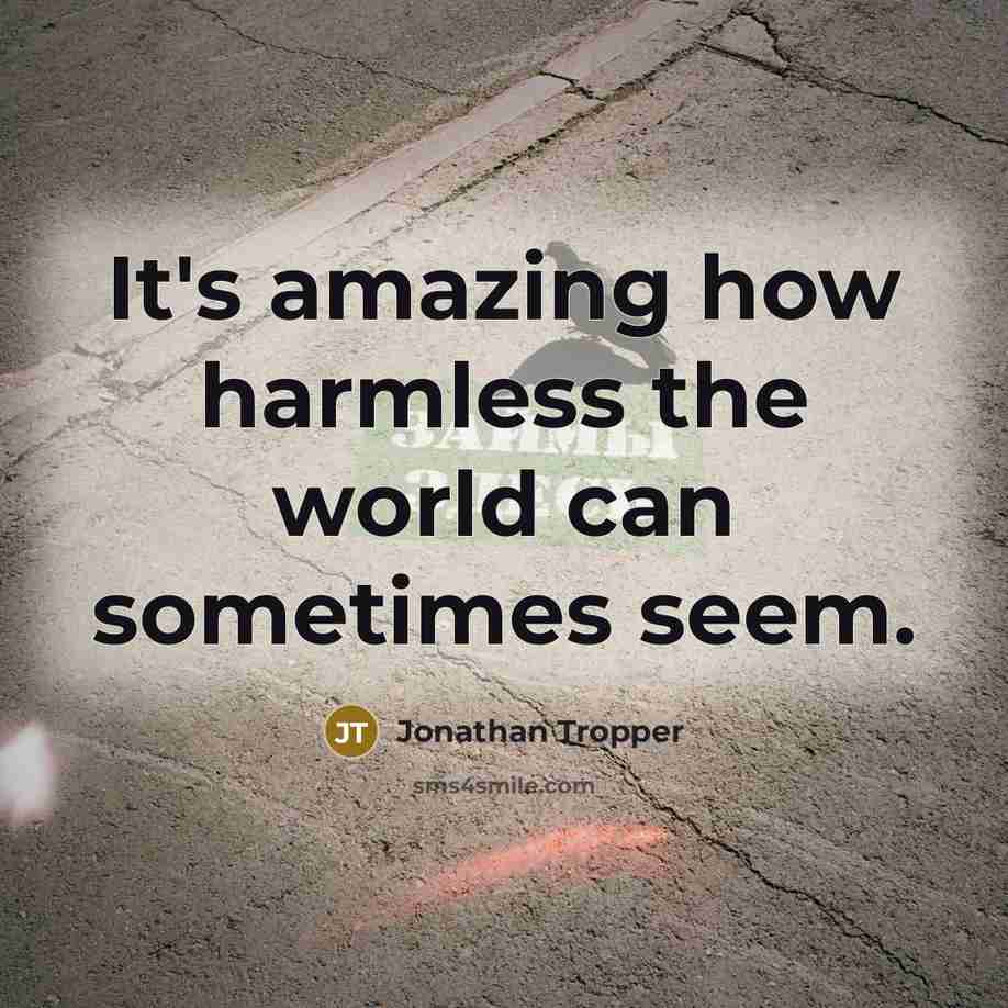 “It's amazing how harmless the world can sometimes seem.” quote by Jonathan Tropper