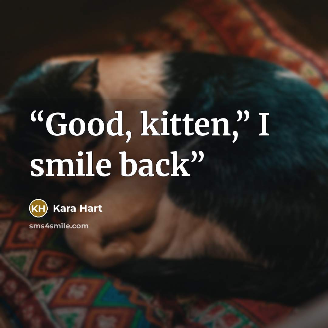 “Good, kitten,” I smile back” quote by Kara Hart