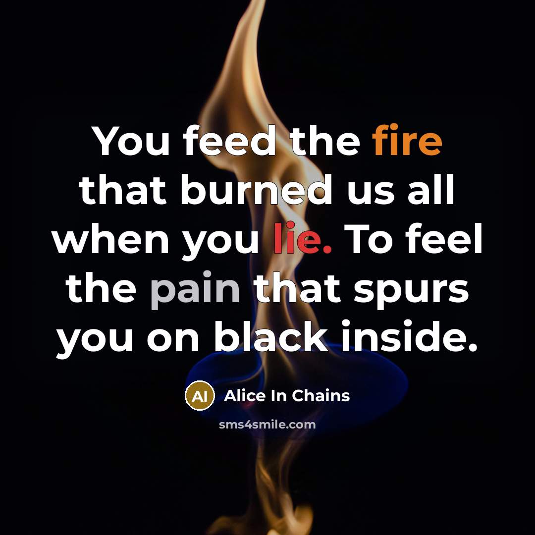 “You feed the fire that burned us all when you lie. To feel the pain that spurs you on black inside.” quote by Alice In Chains