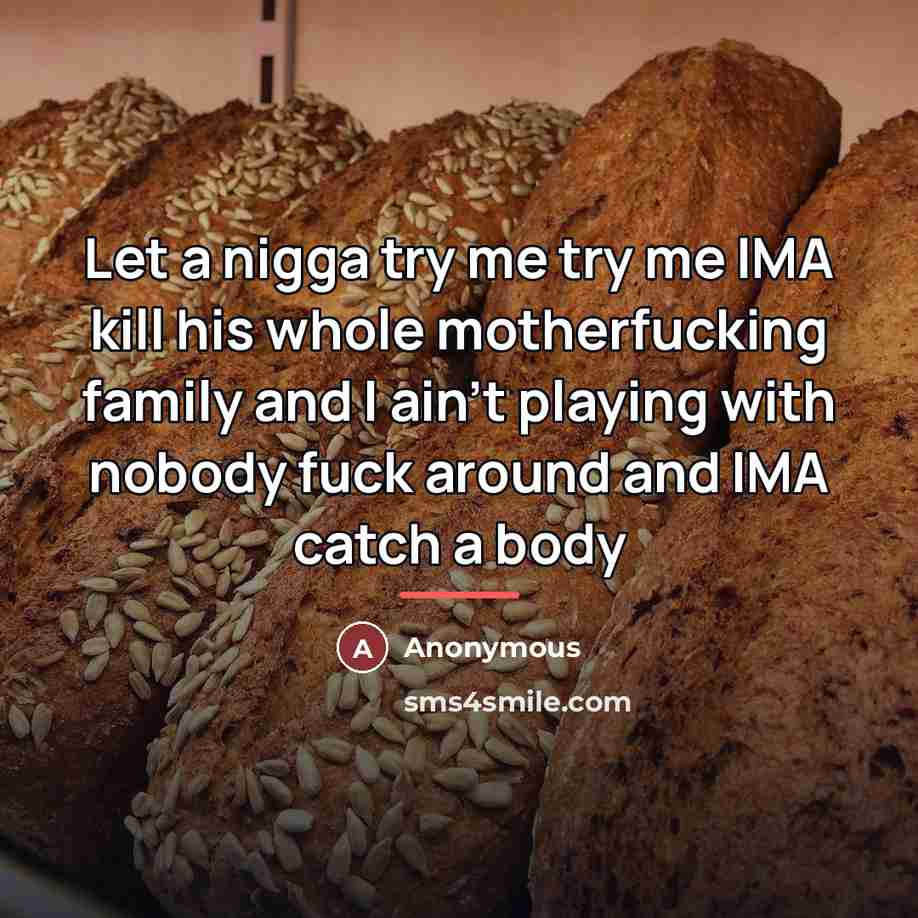 “Let a nigga try me try me IMA kill his whole motherfucking family and I ain't playing with nobody fuck around and IMA catch a body” quote by Anonymous