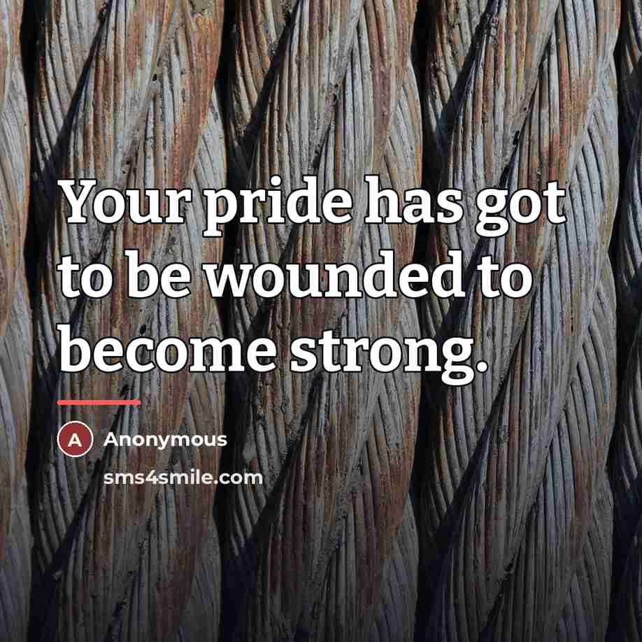 “Your pride has got to be wounded to become strong.…” quote by Anonymous