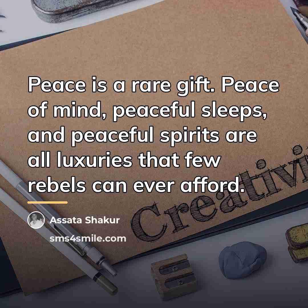“Peace is a rare gift. Peace of mind, peaceful sleeps,…” quote by Assata Shakur