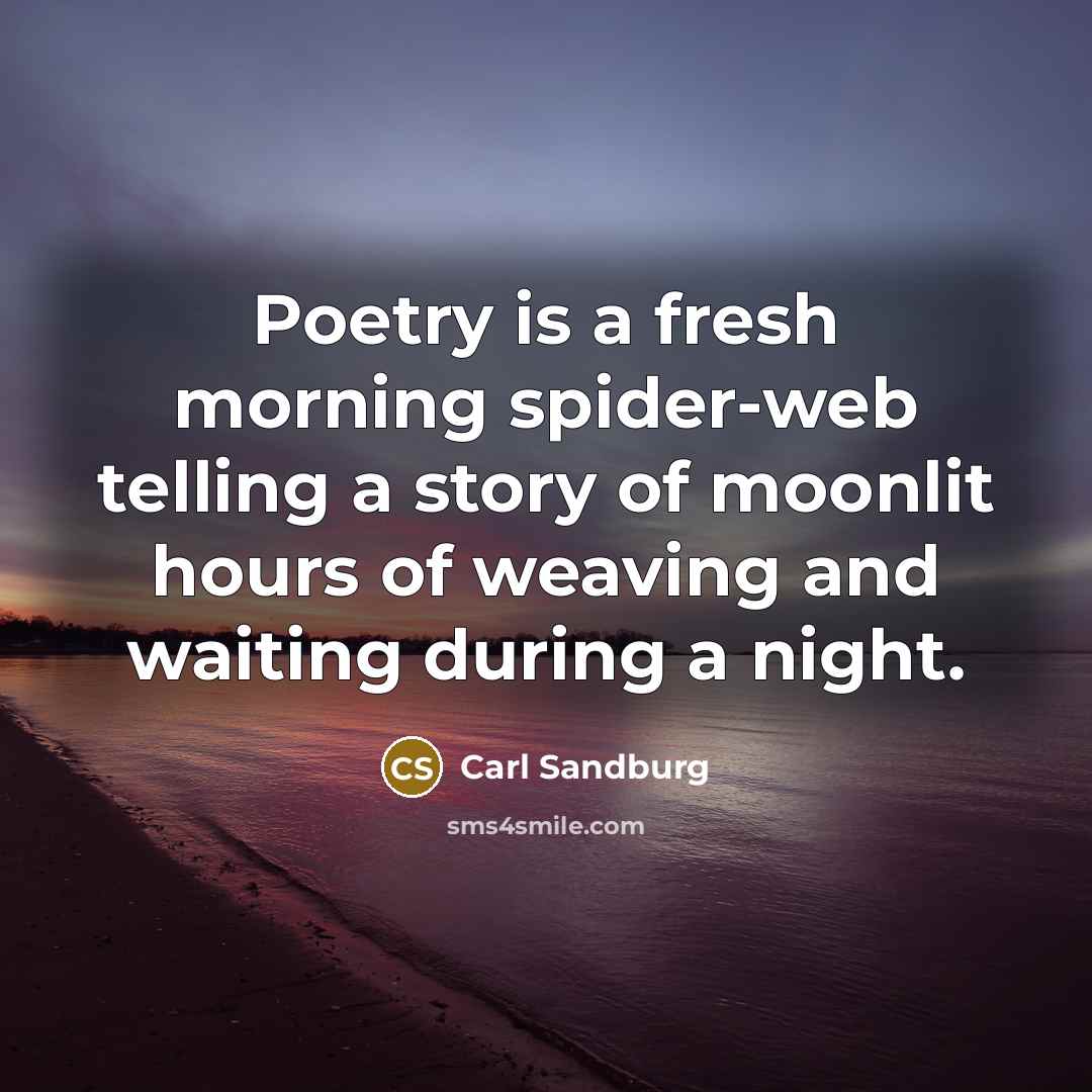 “Poetry is a fresh morning spider-web telling a story of…” quote by Carl Sandburg