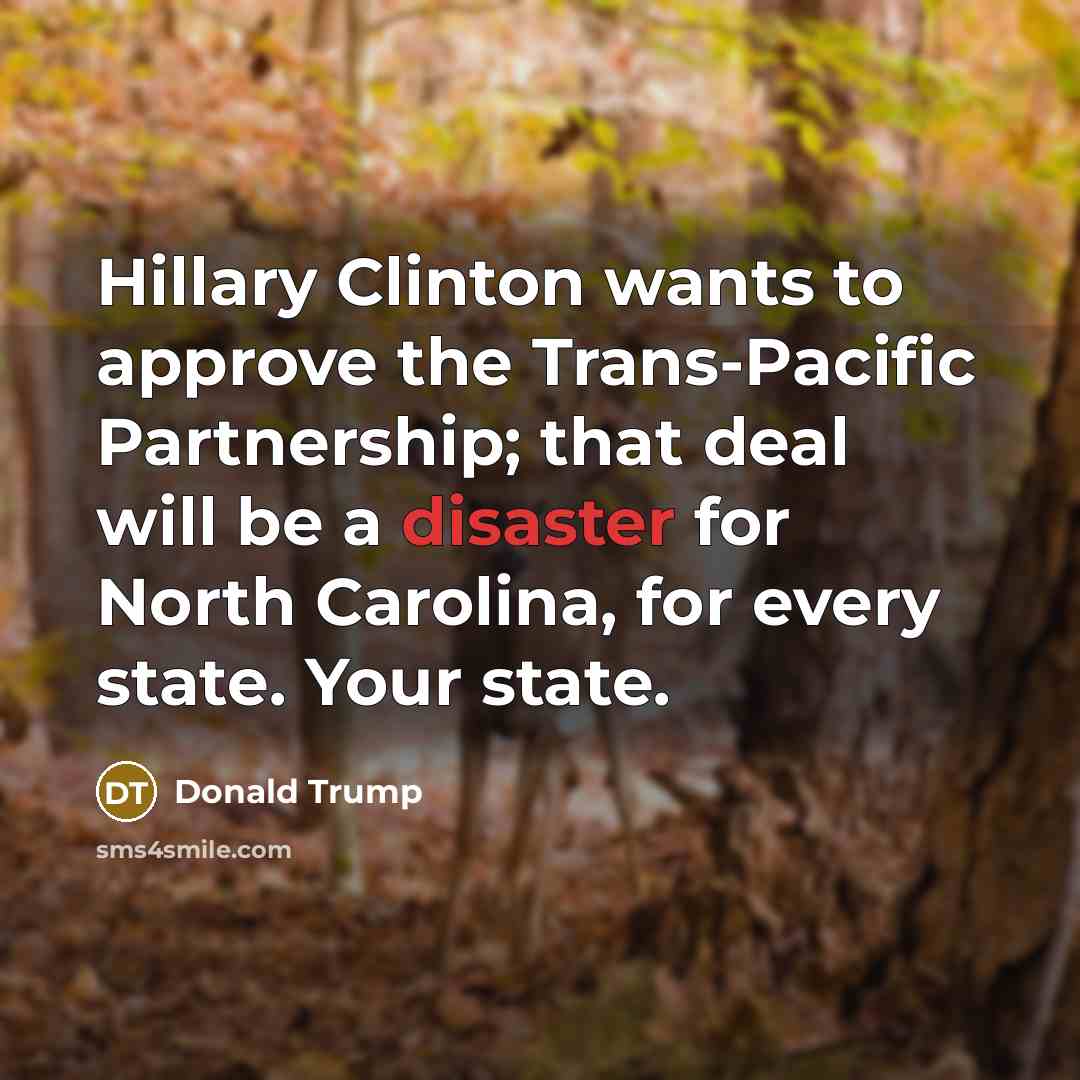 “Hillary Clinton wants to approve the Trans-Pacific Partnership; that deal…” quote by Donald Trump