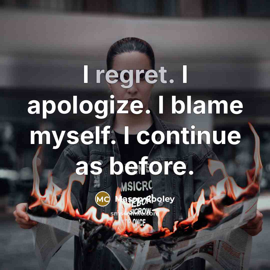 “I regret. I apologize. I blame myself. I continue as before.” quote by Mason Cooley