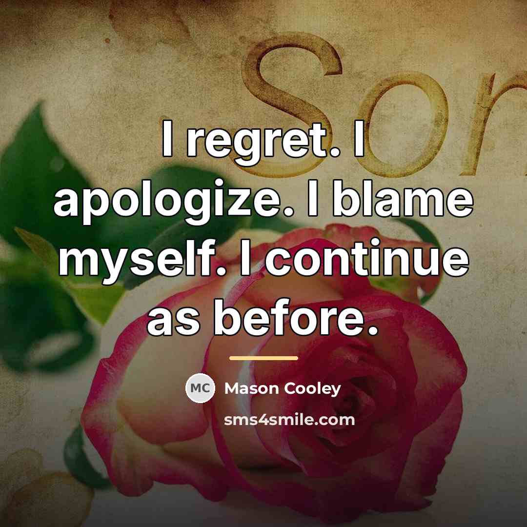 “I regret. I apologize. I blame myself. I continue as…” quote by Mason Cooley