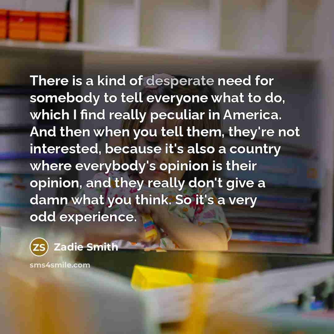 “There is a kind of desperate need for somebody to…” quote by Zadie Smith