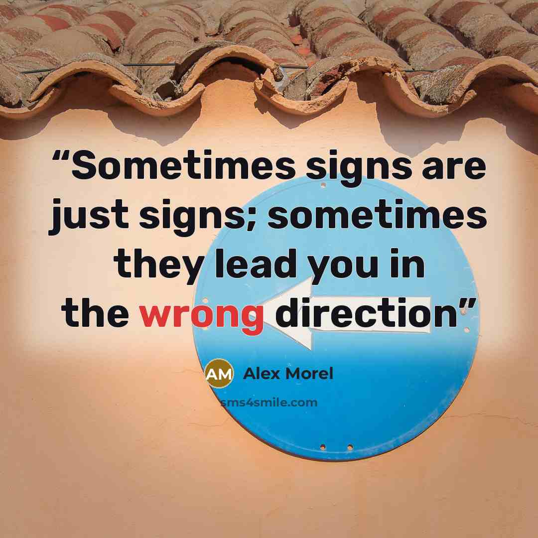 “Sometimes signs are just signs; sometimes they lead you in the wrong direction” quote by Alex Morel