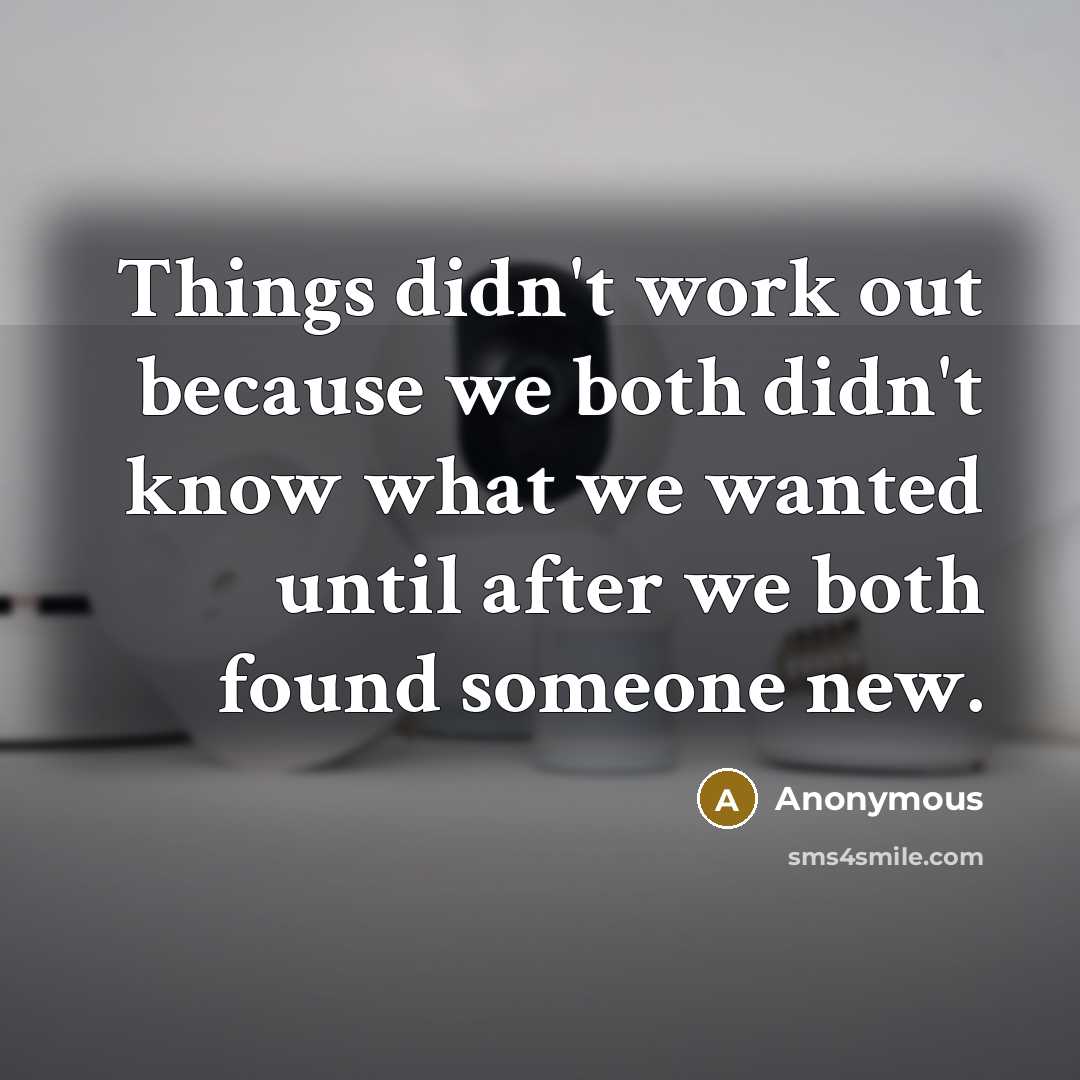 “Things didn't work out because we both didn't know what we wanted until after we both found someone new.” quote by Anonymous