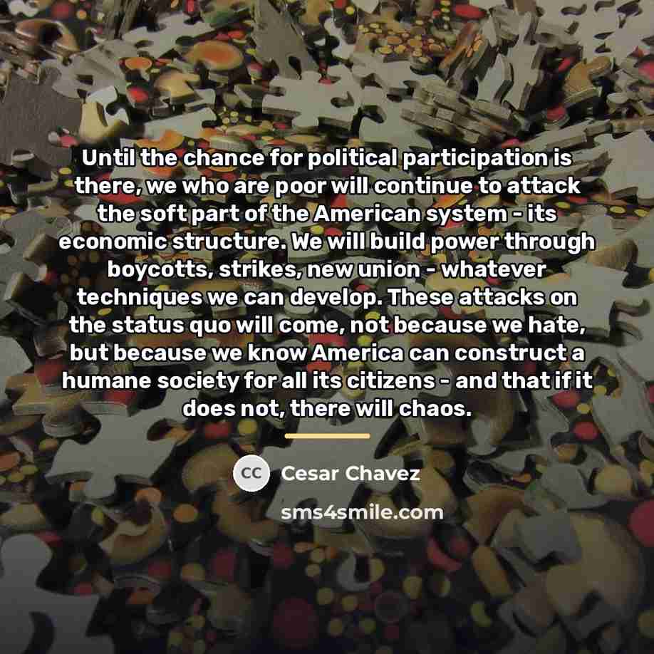 “Until the chance for political participation is there, we who…” quote by Cesar Chavez