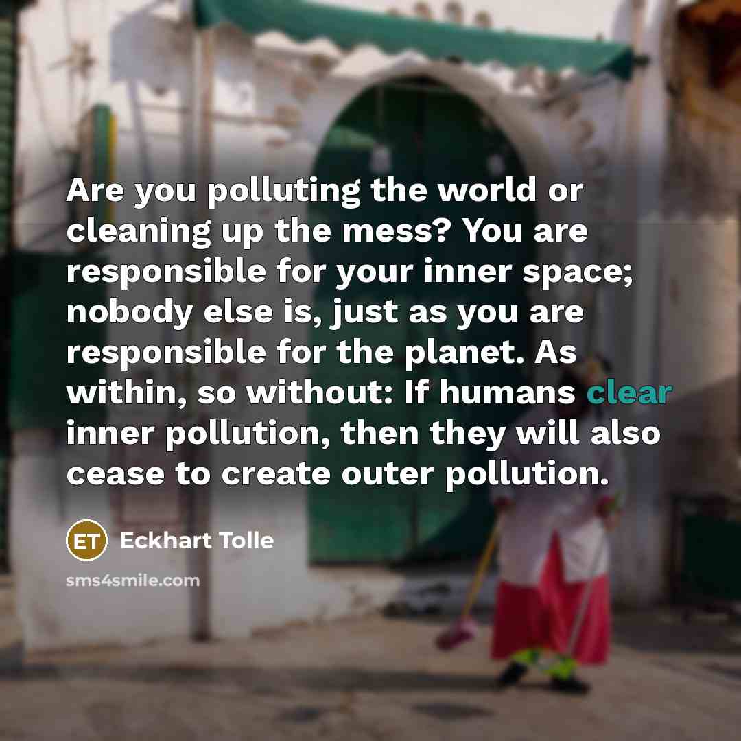 “Are you polluting the world or cleaning up the mess?…” quote by Eckhart Tolle