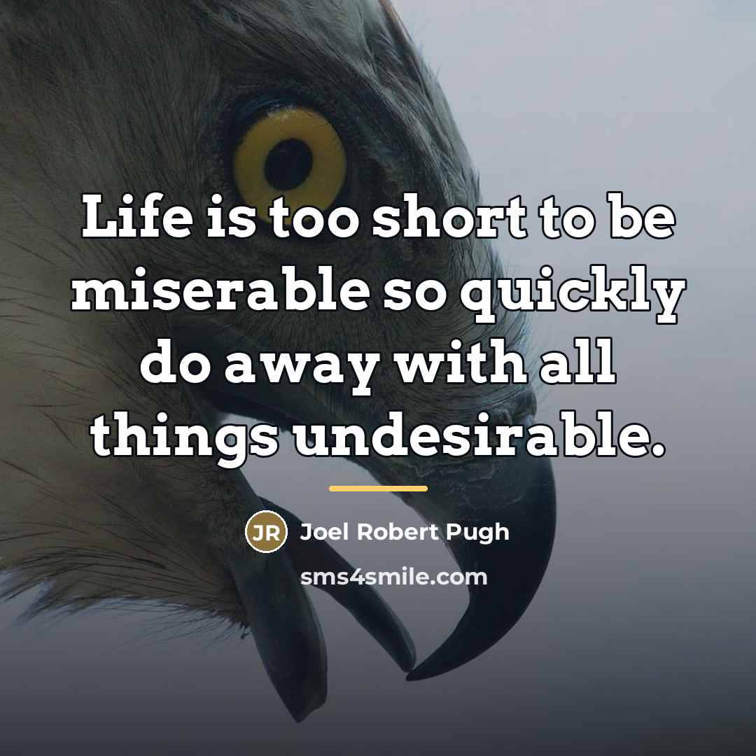“Life is too short to be miserable so quickly do…” quote by Joel Robert Pugh