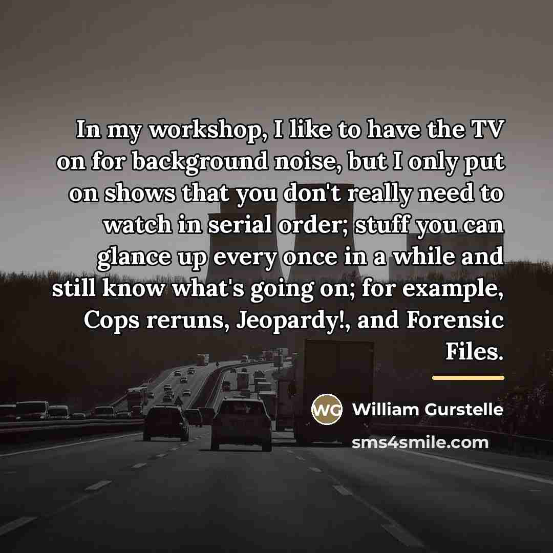 “In my workshop, I like to have the TV on…” quote by William Gurstelle