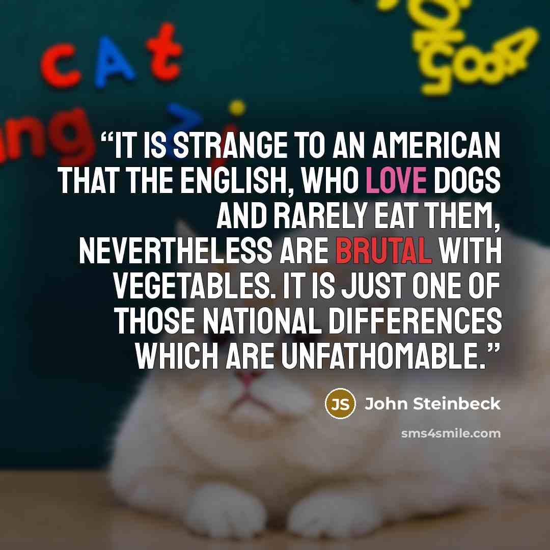 “It is strange to an American that the English, who love dogs and rarely eat them, nevertheless are brutal with vegetables. It is just one of those national differences which are unfathomable.” quote by John Steinbeck