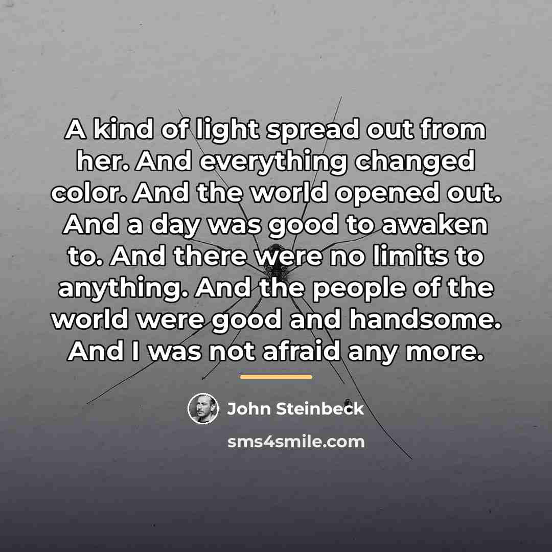 “A kind of light spread out from her. And everything…” quote by John Steinbeck