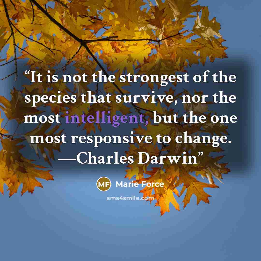 “It is not the strongest of the species that survive, nor the most intelligent, but the one most responsive to change. —Charles Darwin” quote by Marie Force