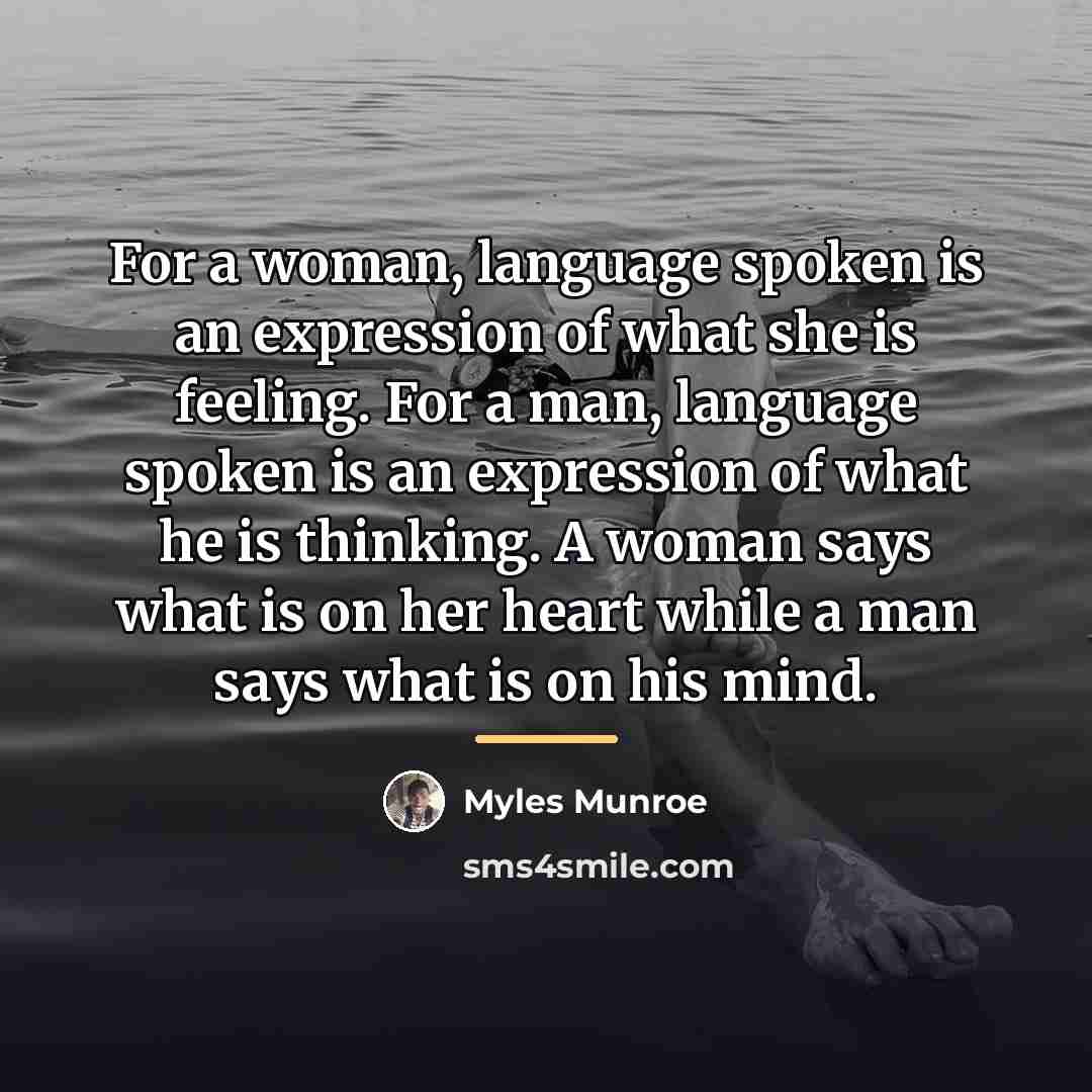 “For a woman, language spoken is an expression of what…” quote by Myles Munroe