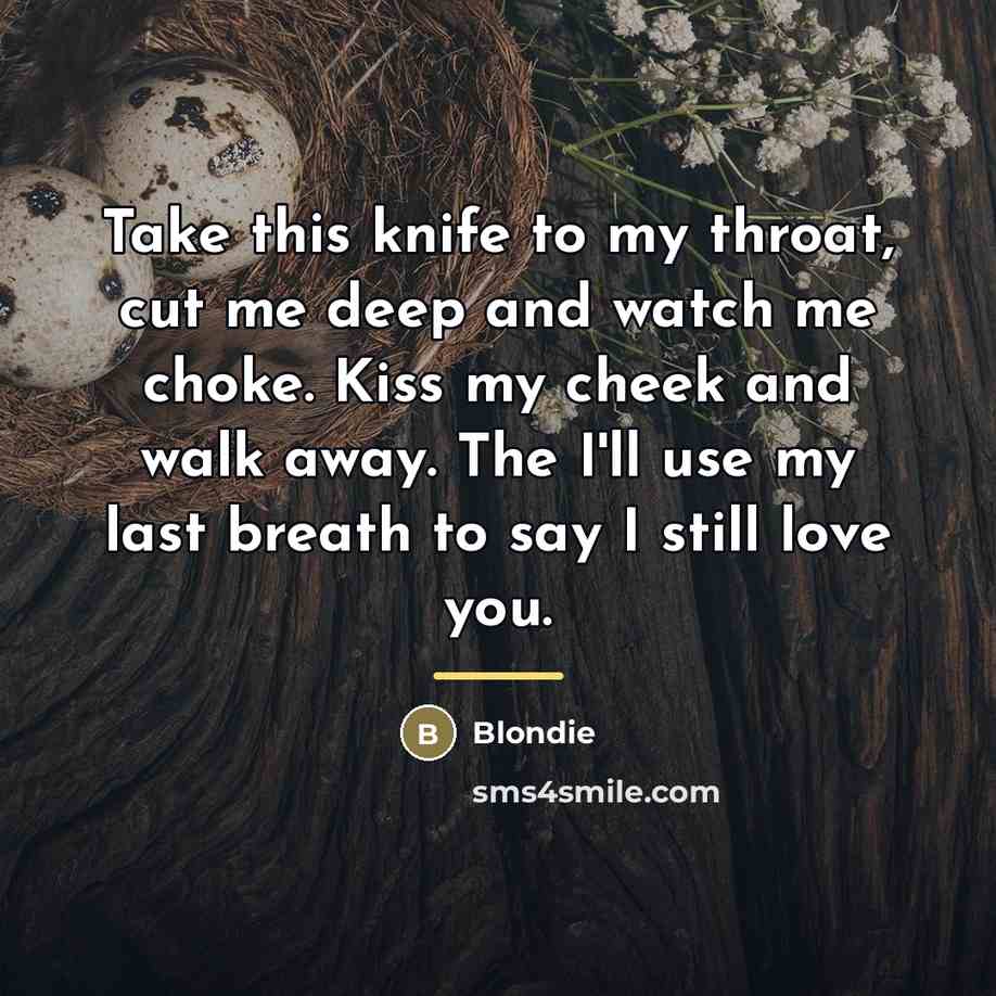 “Take this knife to my throat, cut me deep and…” quote by Blondie