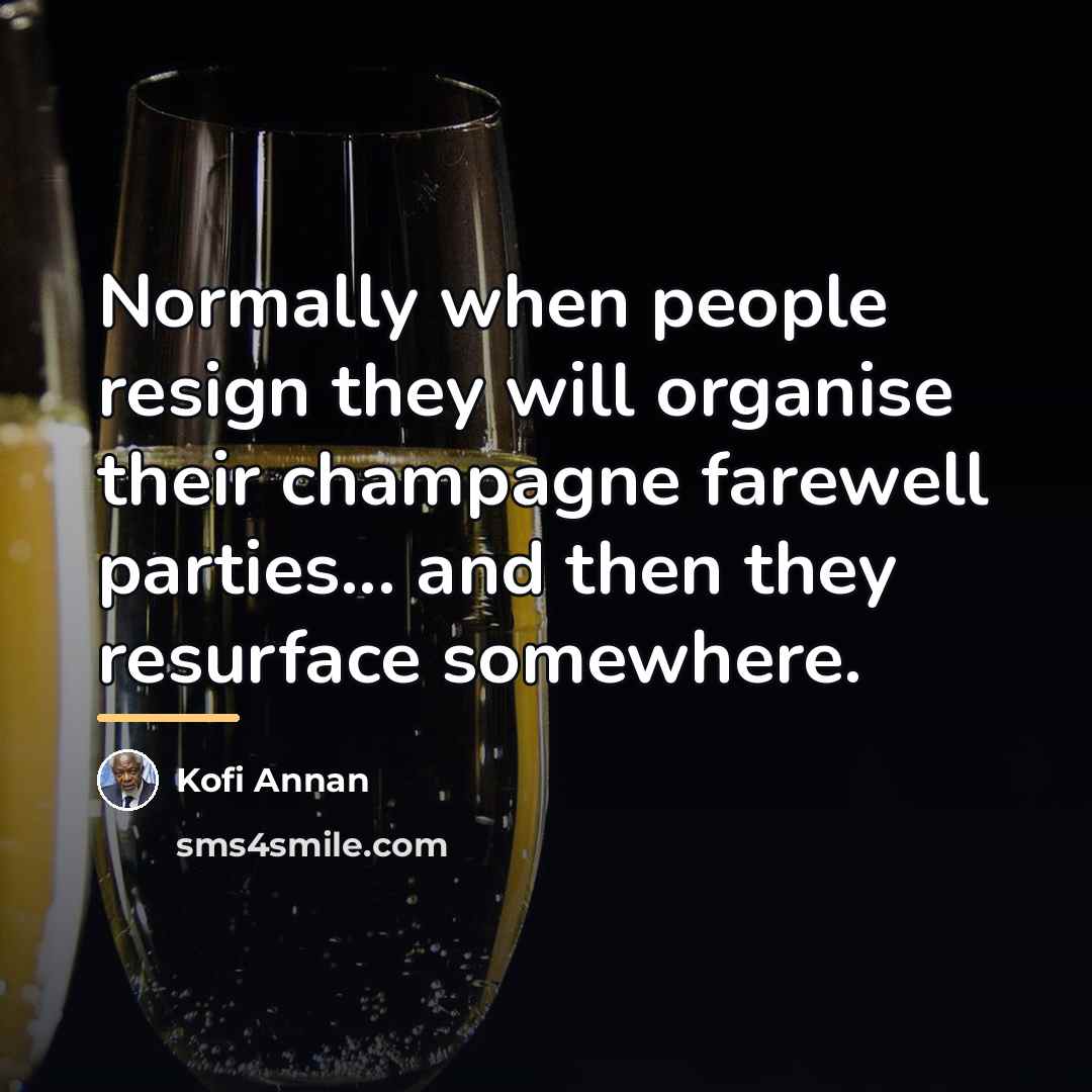 “Normally when people resign they will organise their champagne farewell…” quote by Kofi Annan