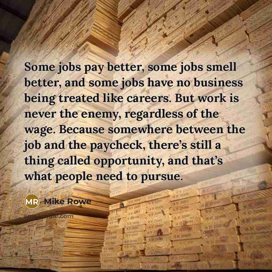 “Some jobs pay better, some jobs smell better, and some…” quote by Mike Rowe