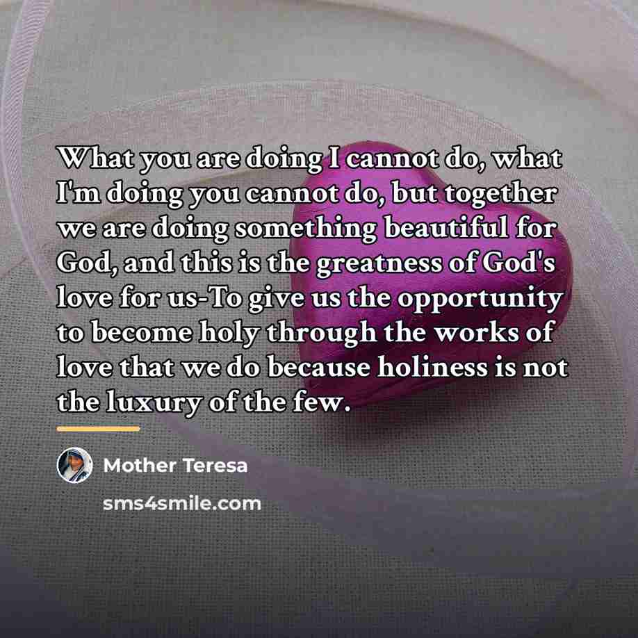 “What you are doing I cannot do, what I'm doing…” quote by Mother Teresa