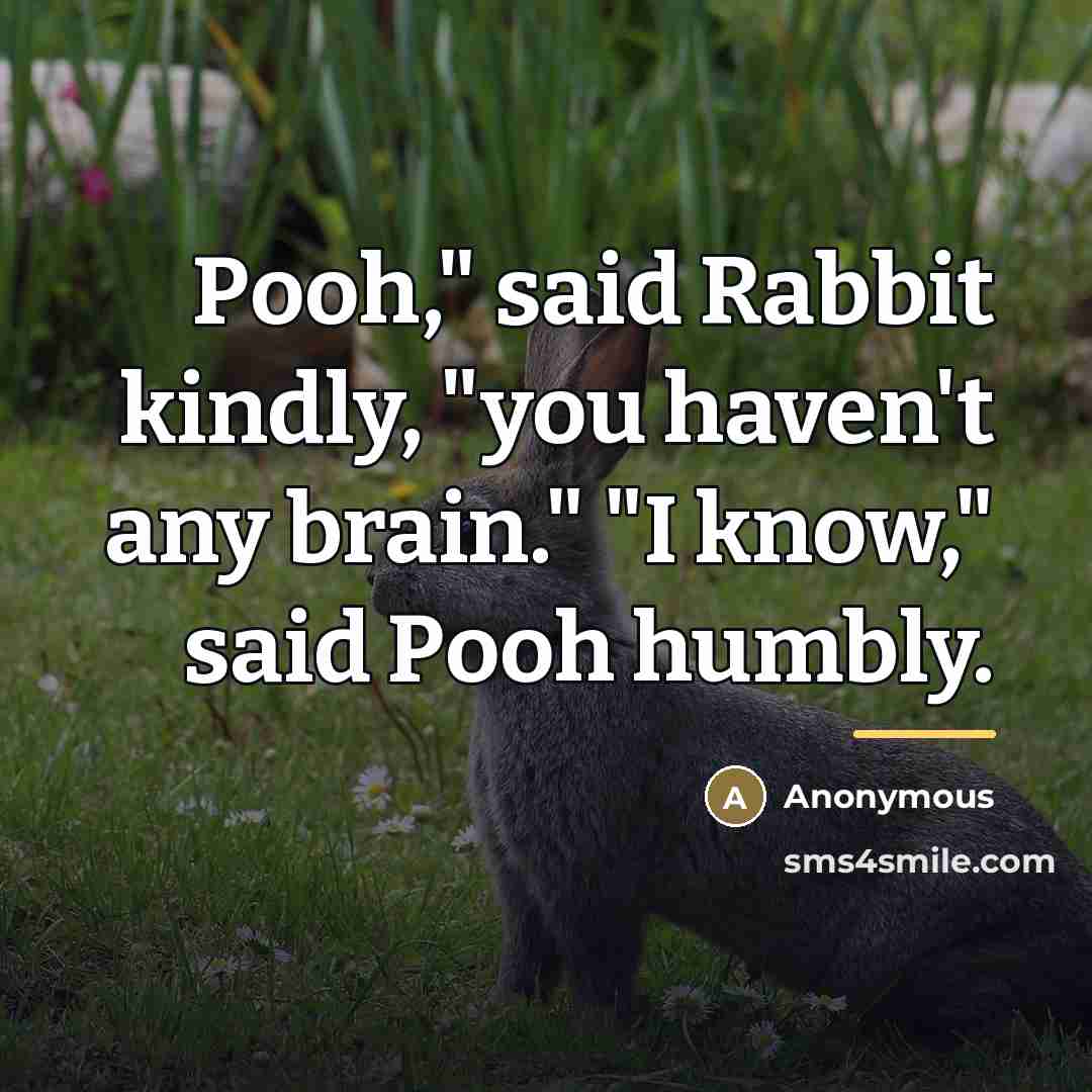 “Pooh," said Rabbit kindly, "you haven't any brain." "I know,"…” quote by Anonymous