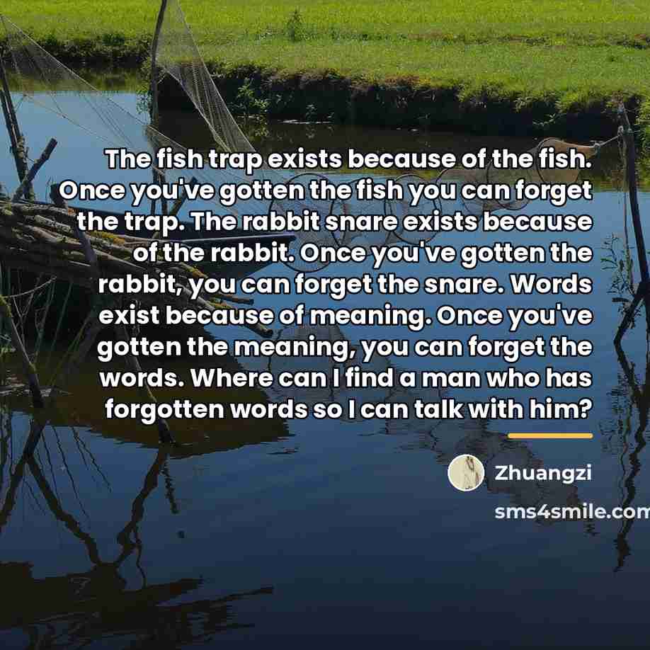 “The fish trap exists because of the fish. Once you've…” quote by Zhuangzi