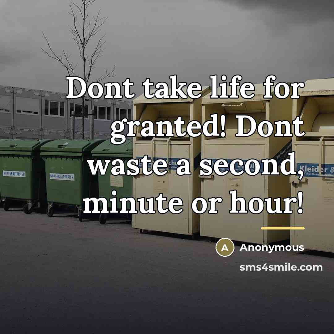 “Dont take life for granted! Dont waste a second, minute…” quote by Anonymous
