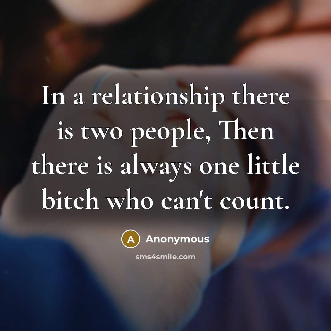 “In a relationship there is two people, Then there is always one little bitch who can't count.” quote by Anonymous