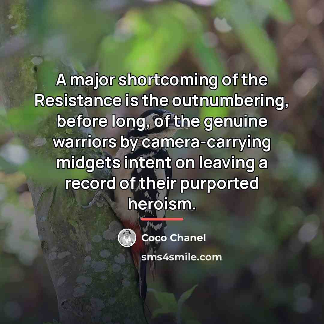 “A major shortcoming of the Resistance is the outnumbering, before…” quote by Coco Chanel