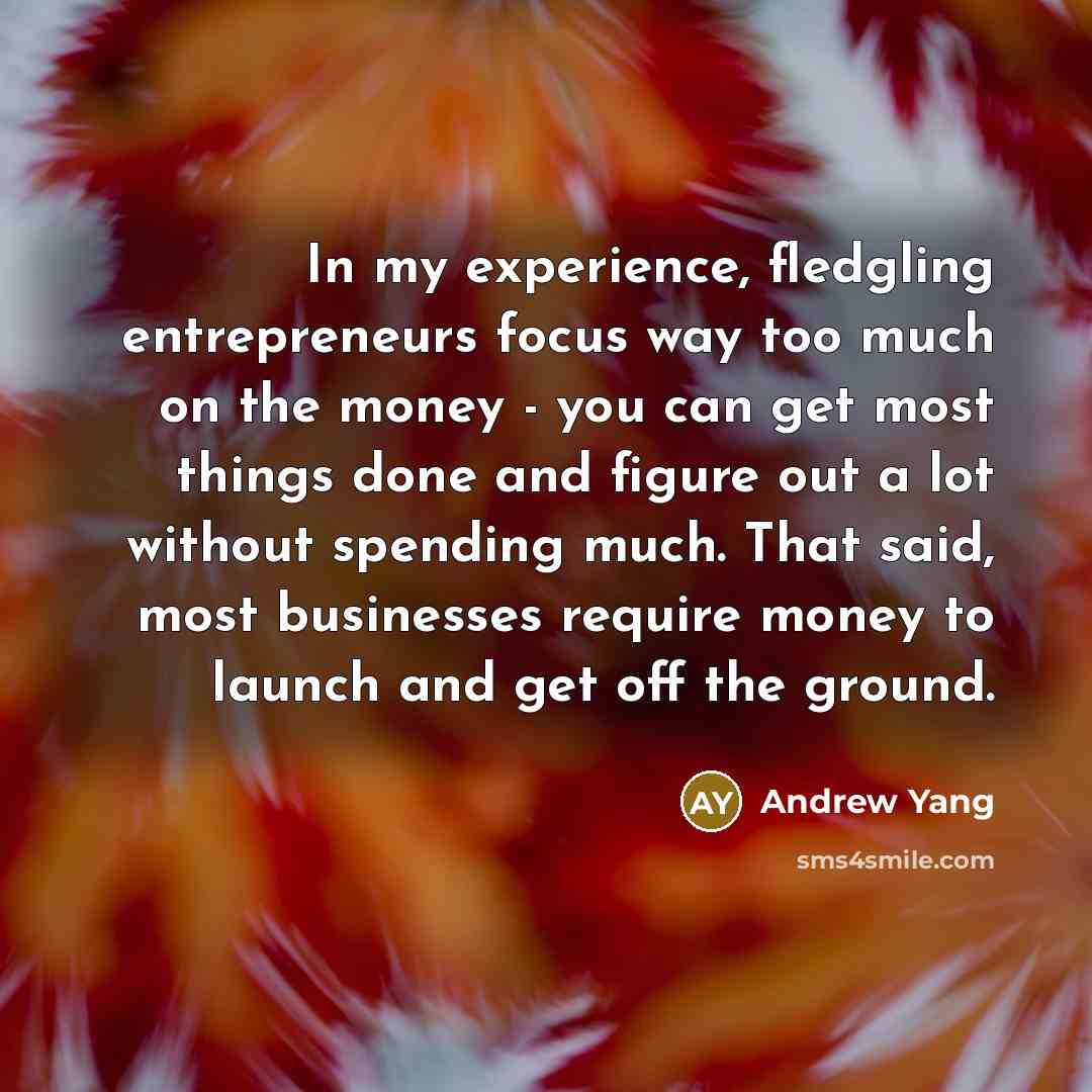 “In my experience, fledgling entrepreneurs focus way too much on…” quote by Andrew Yang