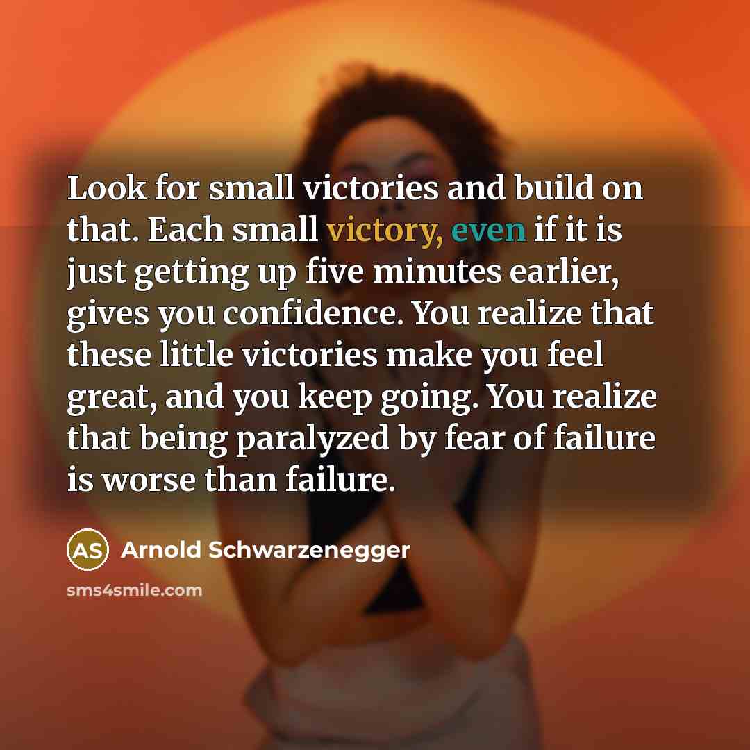 “Look for small victories and build on that. Each small…” quote by Arnold Schwarzenegger