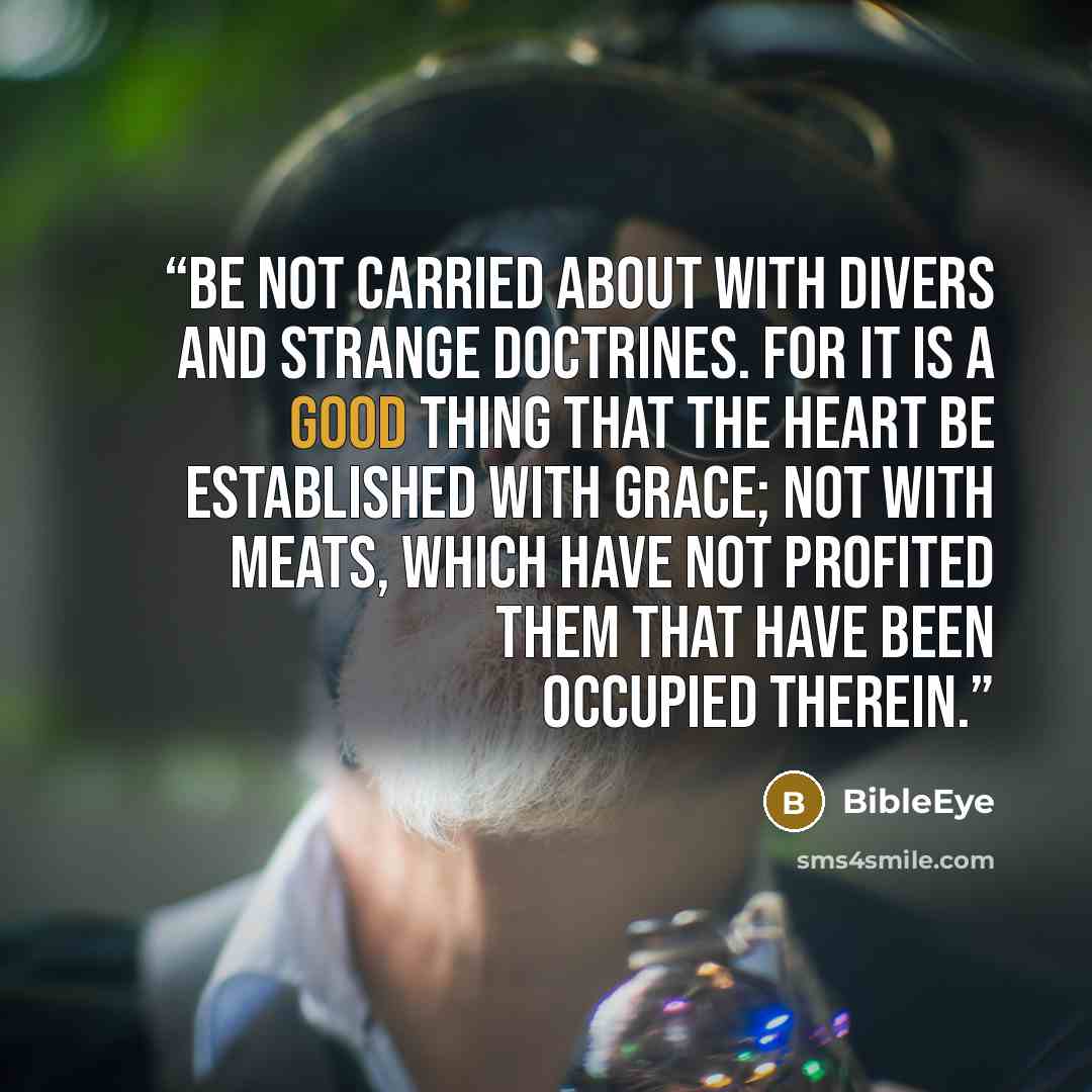 “Be not carried about with divers and strange doctrines. For it is a good thing that the heart be established with grace; not with meats, which have not profited them that have been occupied therein.” quote by BibleEye