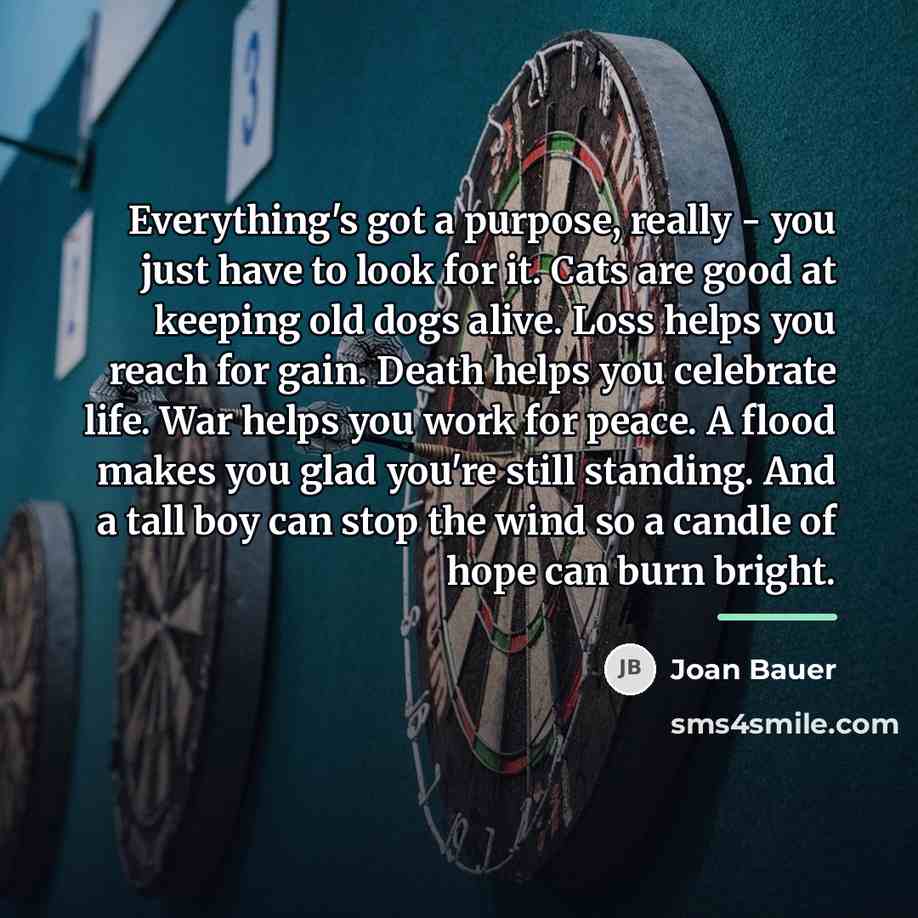 “Everything's got a purpose, really - you just have to…” quote by Joan Bauer