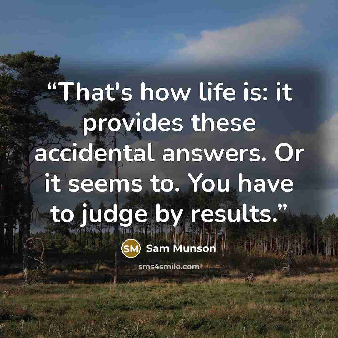 “That's how life is: it provides these accidental answers. Or it seems to. You have to judge by results.” quote by Sam Munson