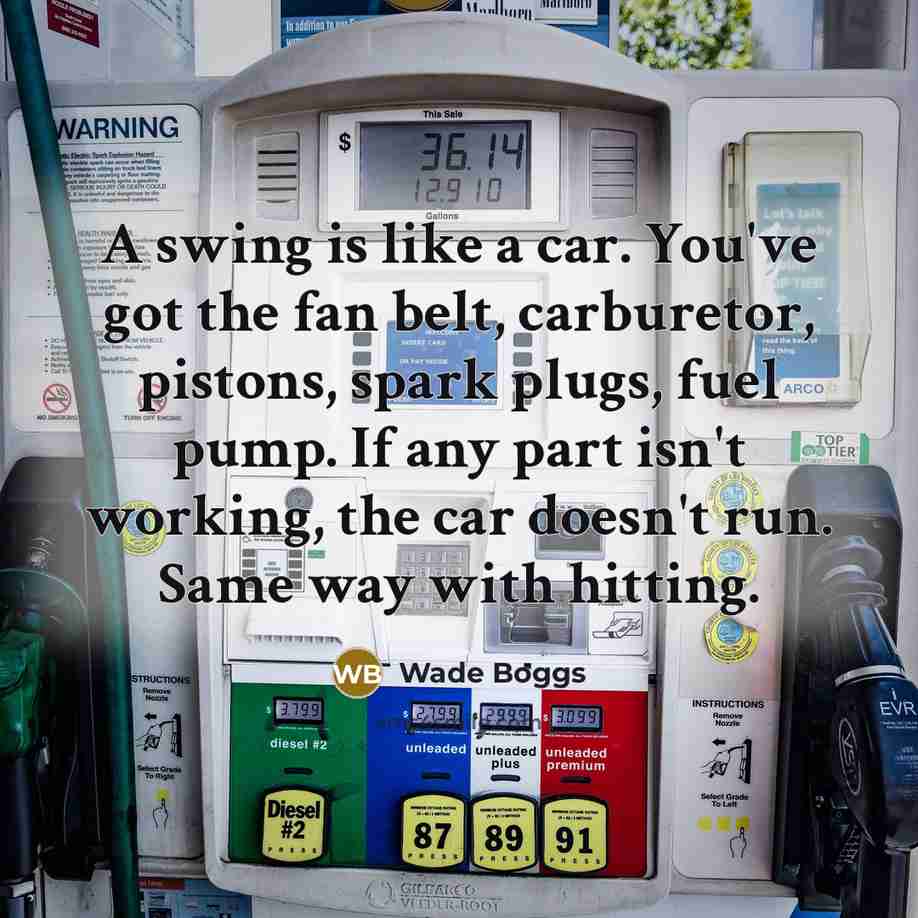 “A swing is like a car. You've got the fan…” quote by Wade Boggs