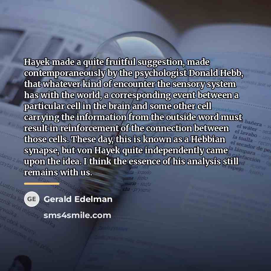 “Hayek made a quite fruitful suggestion, made contemporaneously by the…” quote by Gerald Edelman