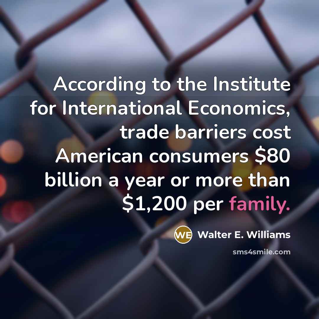 “According to the Institute for International Economics, trade barriers cost…” quote by Walter E. Williams