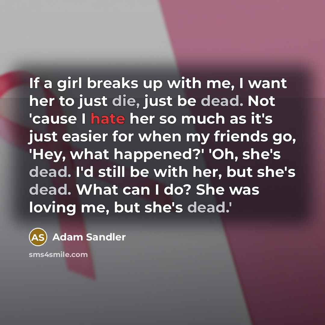 “If a girl breaks up with me, I want her…” quote by Adam Sandler