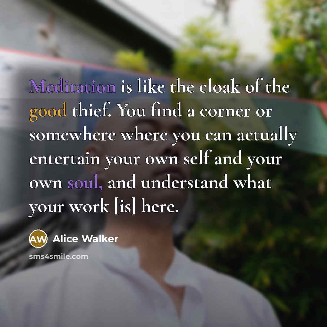 “Meditation is like the cloak of the good thief. You…” quote by Alice Walker