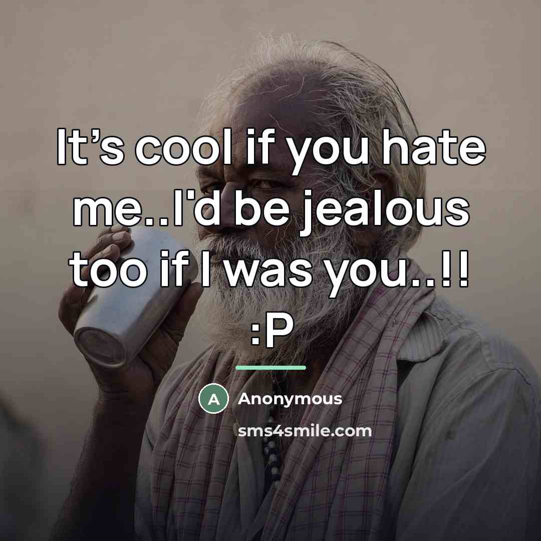 “It's cool if you hate me..I'd be jealous too if…” quote by Anonymous