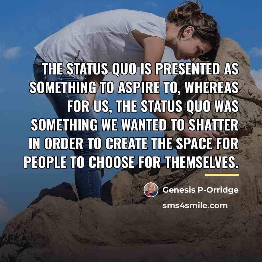 “The status quo is presented as something to aspire to,…” quote by Genesis P-Orridge