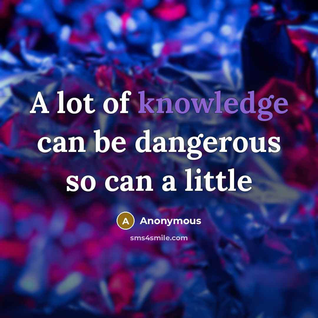 “A lot of knowledge can be dangerous so can a little” quote by Anonymous