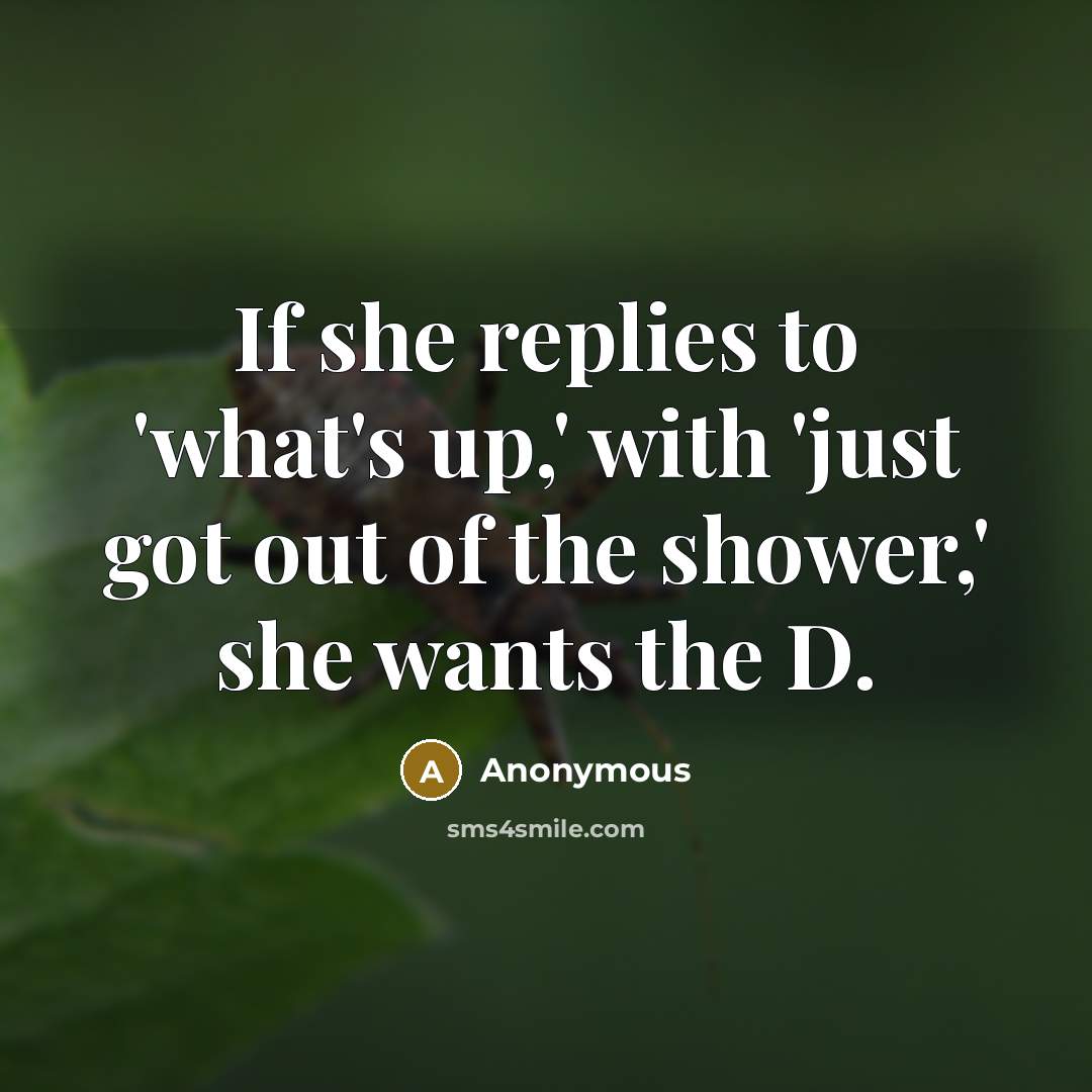“If she replies to 'what's up,' with 'just got out of the shower,' she wants the D.” quote by Anonymous
