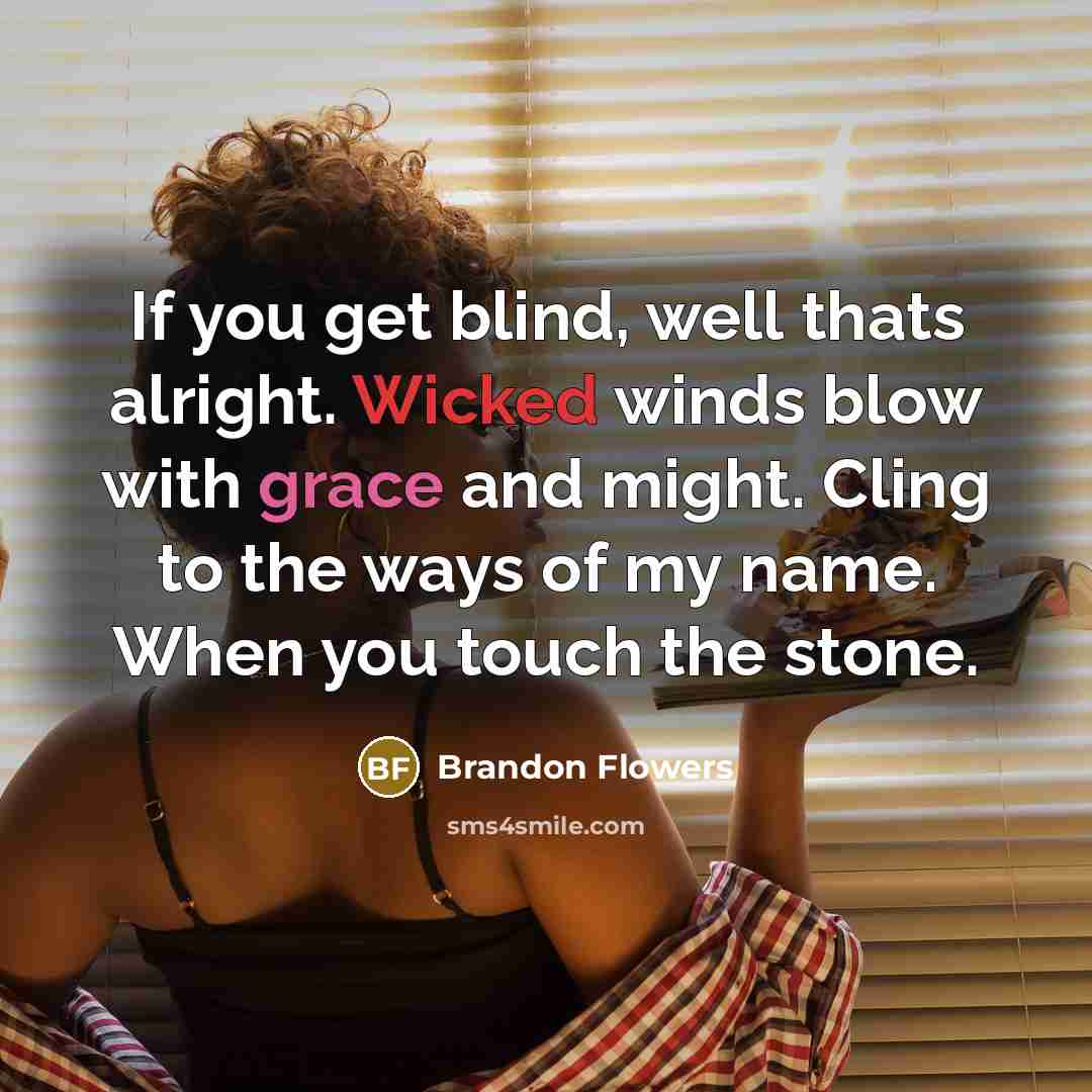 “If you get blind, well thats alright. Wicked winds blow with grace and might. Cling to the ways of my name. When you touch the stone.” quote by Brandon Flowers