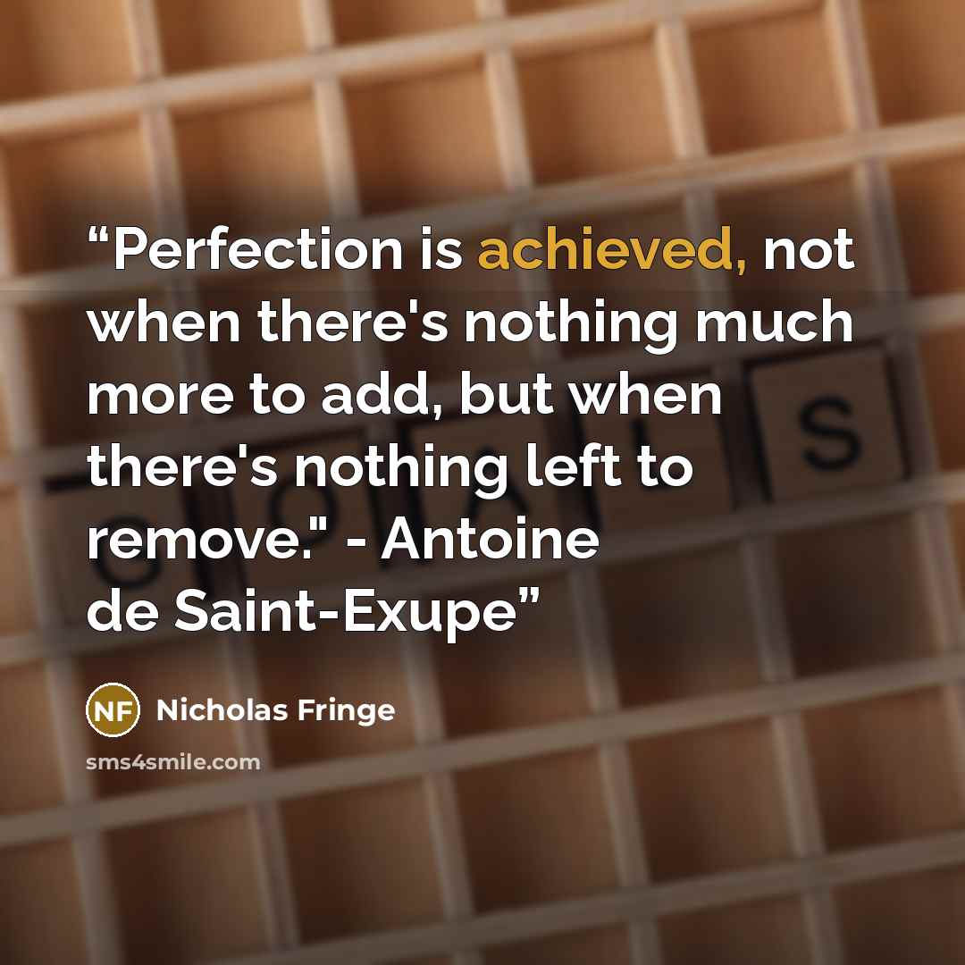 “Perfection is achieved, not when there's nothing much more to add, but when there's nothing left to remove." - Antoine de Saint-Exupe” quote by Nicholas Fringe