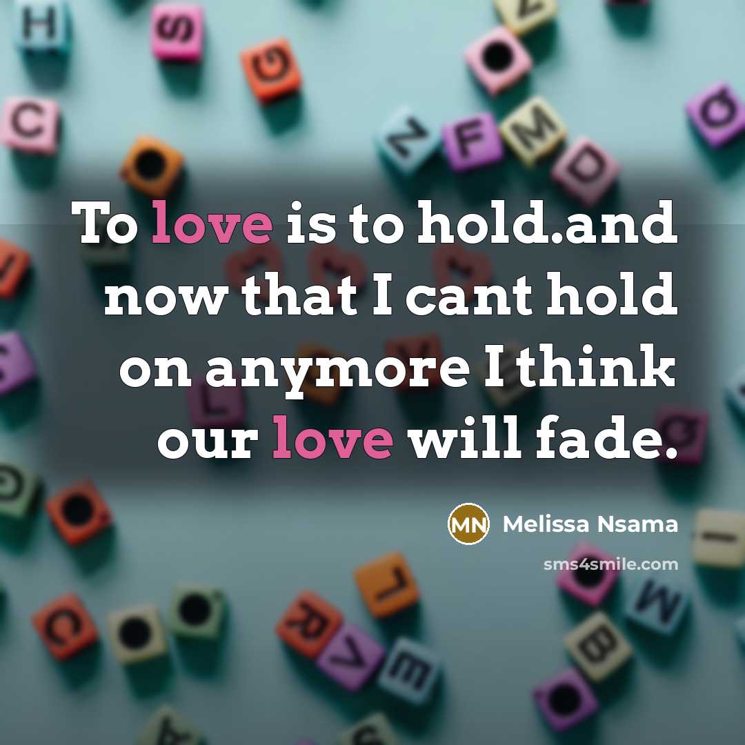“To love is to hold.and now that I cant hold on anymore I think our love will fade.” quote by Melissa Nsama