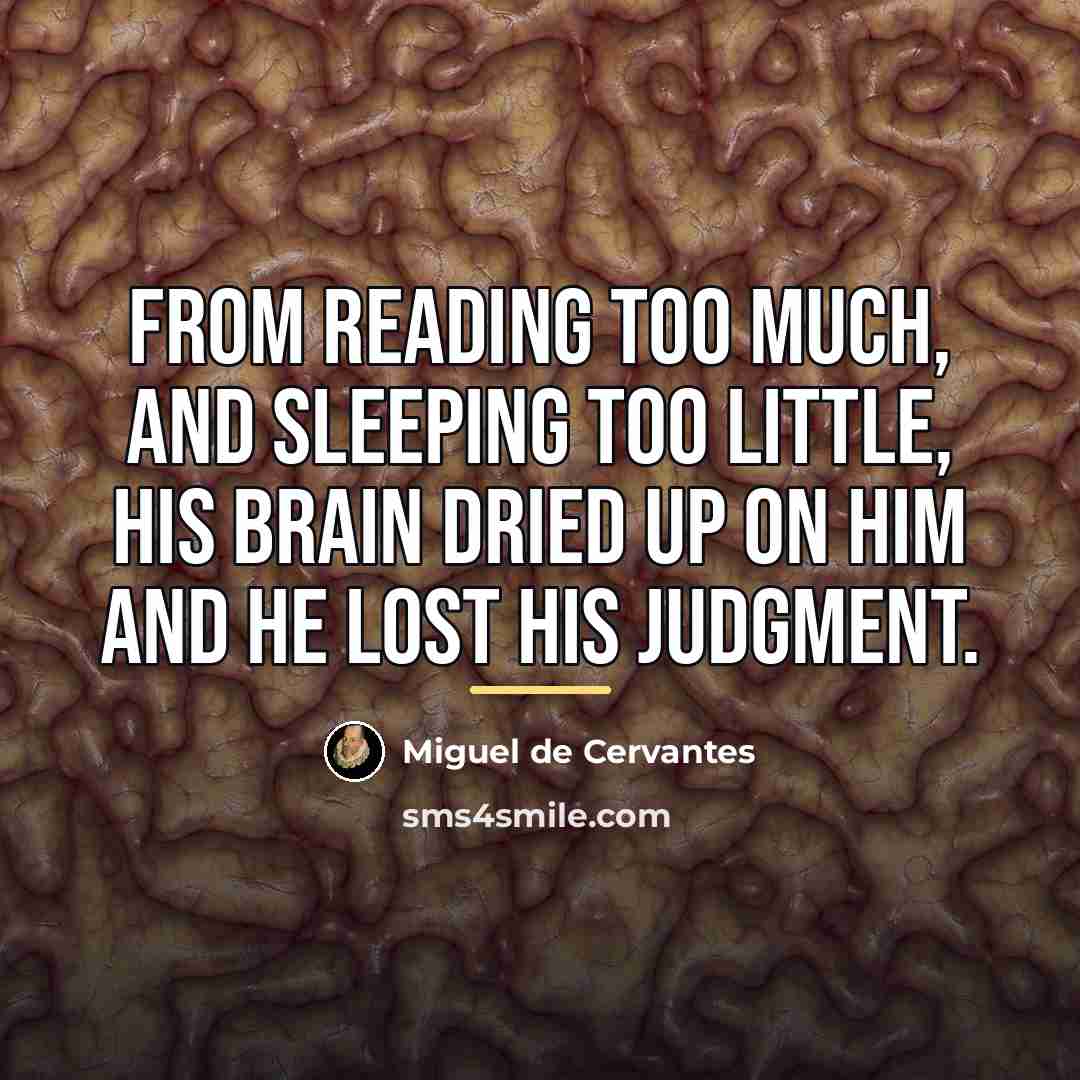 “From reading too much, and sleeping too little, his brain…” quote by Miguel de Cervantes