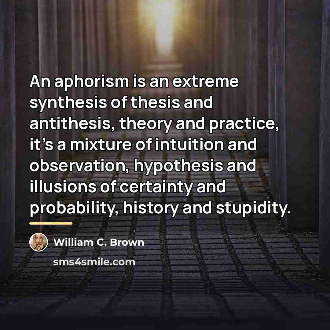 “An aphorism is an extreme synthesis of thesis and antithesis,…” quote by William C. Brown